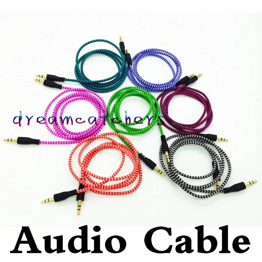 3.5mm Auxiliary Audio Cable 1M 3ft Pleciony Woven Extension Male Jake Stereo Faliste Aux Kolorowe sznury do iPhone Samsung HTC MP3 głośnik