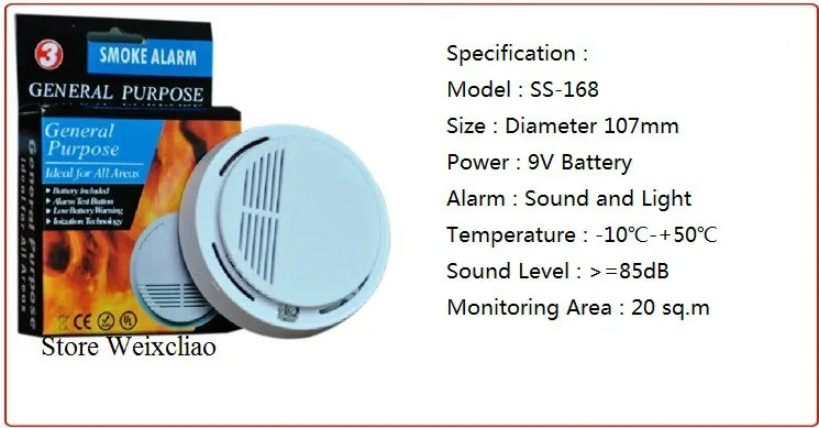 1 lote Com Opção de Bateria de 9 V de Fumo de Uso Geral Alarme Sem Fio Detector de Incêndio Monitor de Sensor Sem Fio para Todas As Áreas Frete Grátis