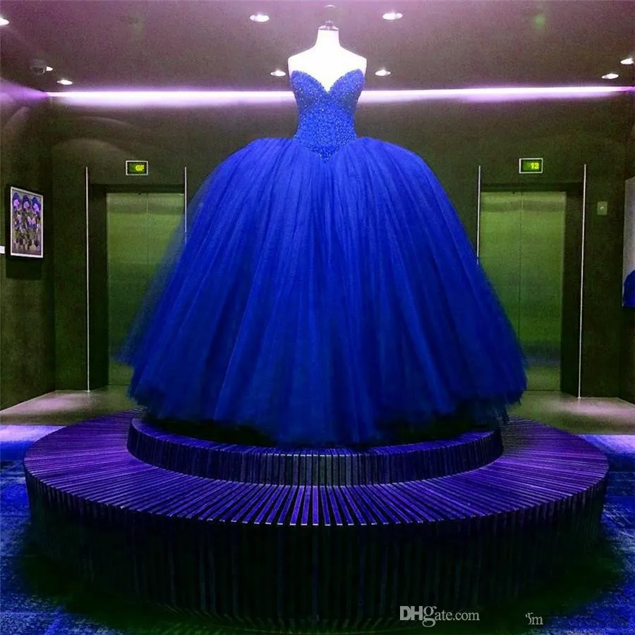 Yeni Tamamen Kristal Boncuklu Korse Korse Kraliyet Mavi Gelinlik Balo Koyu Gowns Özelleştirilmiş Parlak Gelin Elbise Vestido Longo de R312c