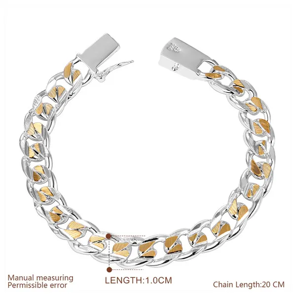 Bracelet dichroïque pour hommes, cadeau en argent 925, boucle carrée latérale de 10M, CH091, plaque en argent sterling, maillon de chaîne, à la mode, 2302