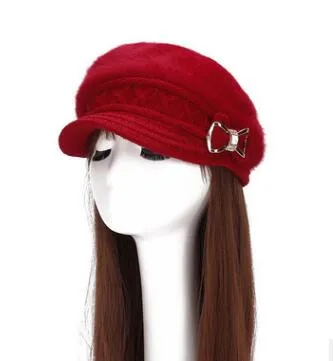 New Ladies Hat Inverno mais cashmere coelho cabelo chapéu moda arco de cristal chapéu de malha