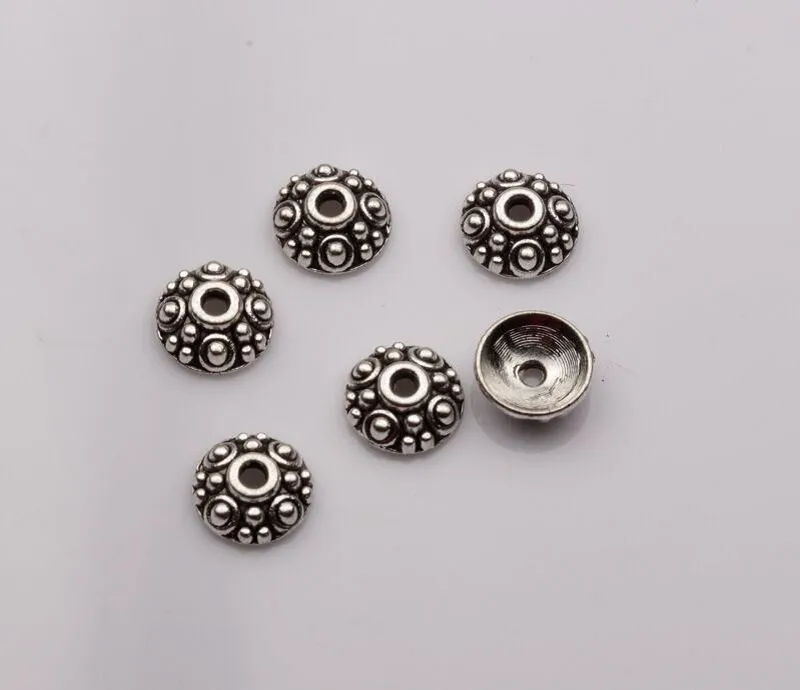 Caldo ! 200 tappi per perline rotonde punteggiate argento antico 8 mm x 8 mm x 3 mm (mm21)