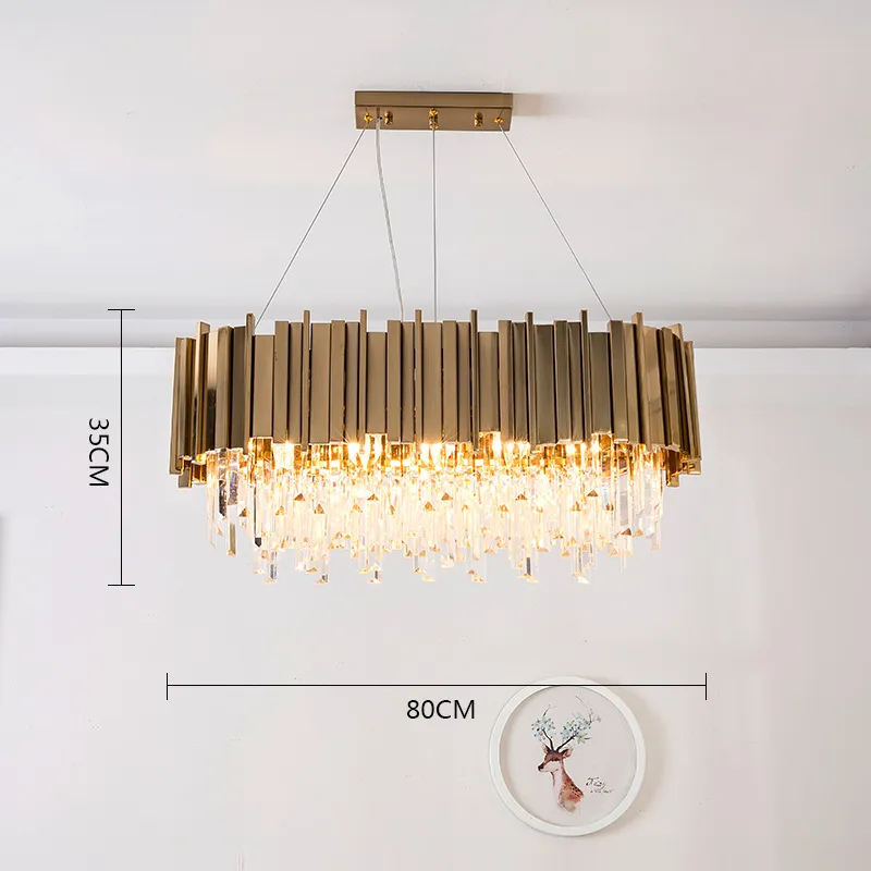 Luxo Post Modern Lâmpada de Cristal K9 Abajur de Aço Inoxidável de Cristal Abajur em Pingente de Iluminação de Ouro Moderno Rodada Luzes de Cristal Retângulo