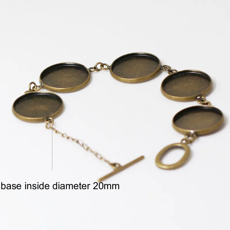 Beadsnice Bezel Bray Armband Bulk Armband Baser Brass Blank Bezel Inställningar för 20mm Rund Glas Cabochon Resin etc ID 12147