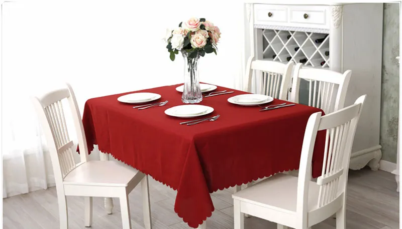 Nappes de Noël broderie de mariage Nappe Polyester 140cm * 180cm couleurs unies rouge table à manger couvre Banquet décoration de vacances