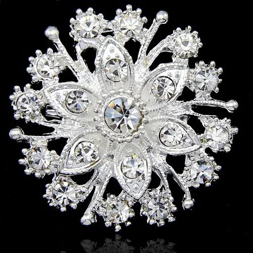 Hot Selling Pretty Flower Diamante Silver Brooch Wedding Bridal Bouquet Fashion Jewelry Accessories B909 Girls Dress Pins For Party