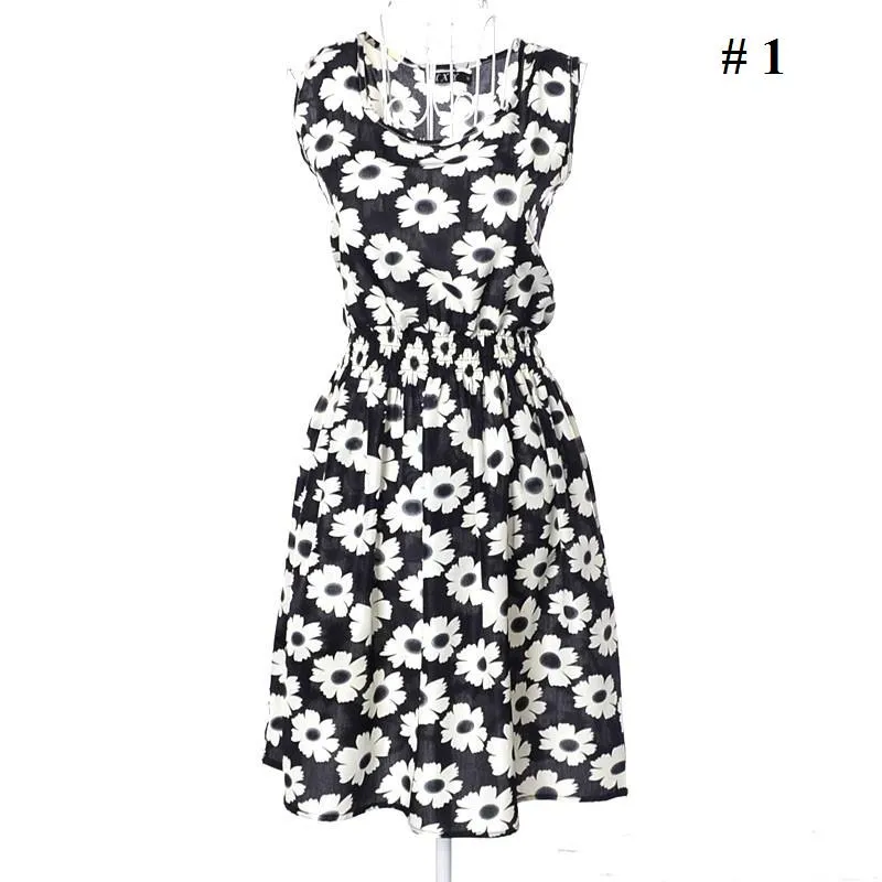 Women Plus Size Printed Sleeveless Chiffon Dresses New Summer Casual