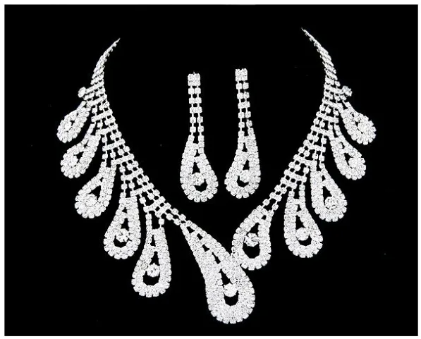 New Stone Bride Parure di gioielli Collana Orecchini Foglie Foglia Diamante Set di accessori da sposa per donna (Orecchino + Sautoir) Bianco al dettaglio 1