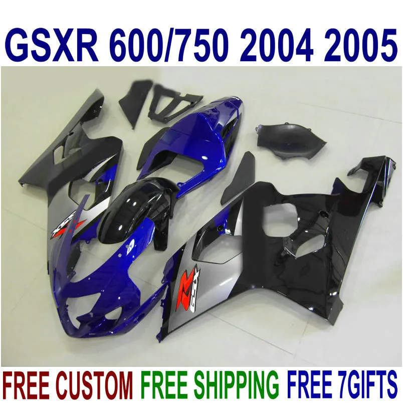 Gratis Anpassa ABS-kit för SUZUKI GSXR600 GSXR750 2004 2005 K4 GSXR 600 750 04 05 Blue Black Fairings Set FG73