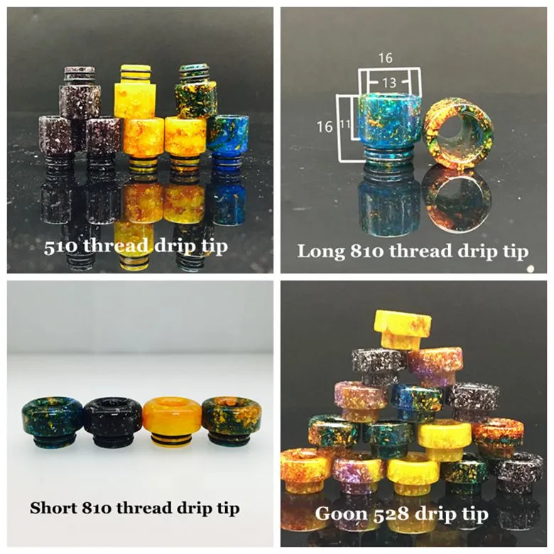 4Styles de résine époxy colorée à large alésage Drip Tips 510 810 filetage long embout court pour TFV8 Baby Prince Ijoy Maxo V12 réservoir d'atomiseur