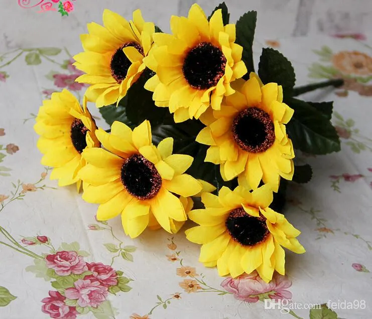 Flores artificiales de seda de girasol de simulación única adorno de sala de estar poner el arte de la flor TH005