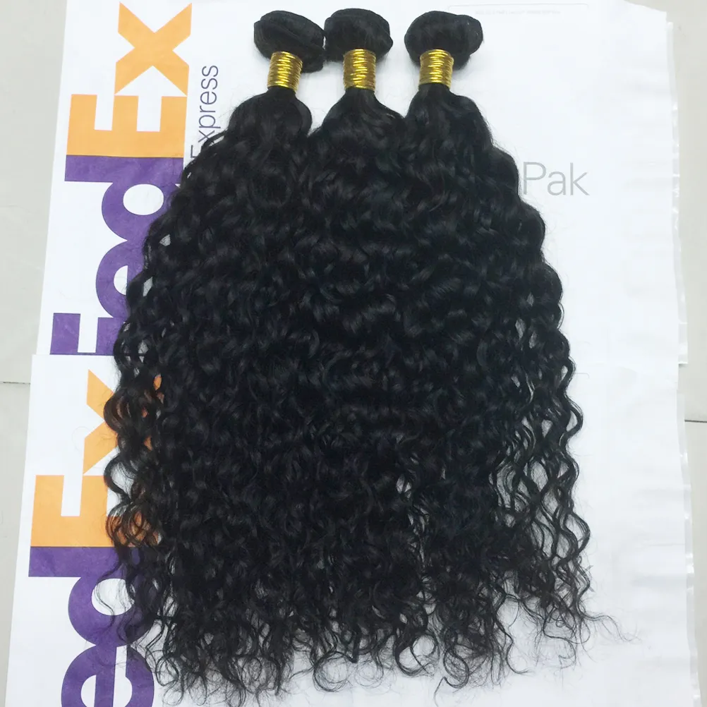 Wholesale 10bundles/lot 8A Virgin Brazilian water wave curly Weaves 1B Natural Black Human Remy Hair Weft For Women