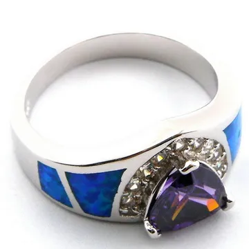 blue opal rings with cz stone;fashion jewelry amethyst stone