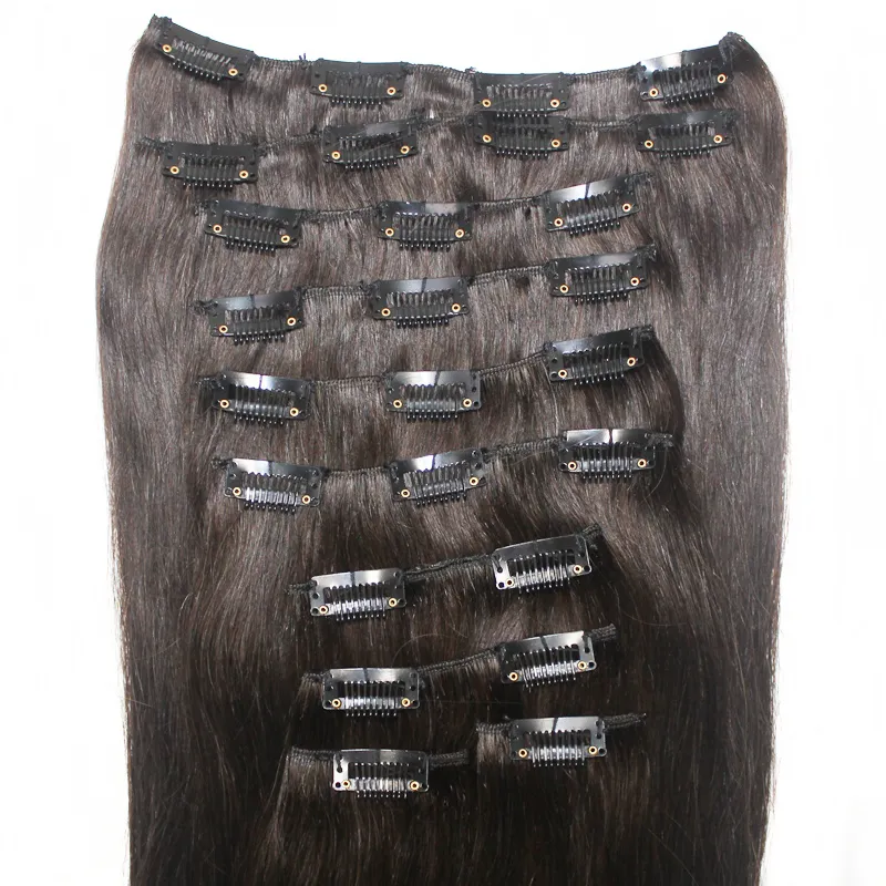 10st / set 180g Soft Full Head Clip i Human Hair Extensions # 1B # 2 # 4 # 6 20 