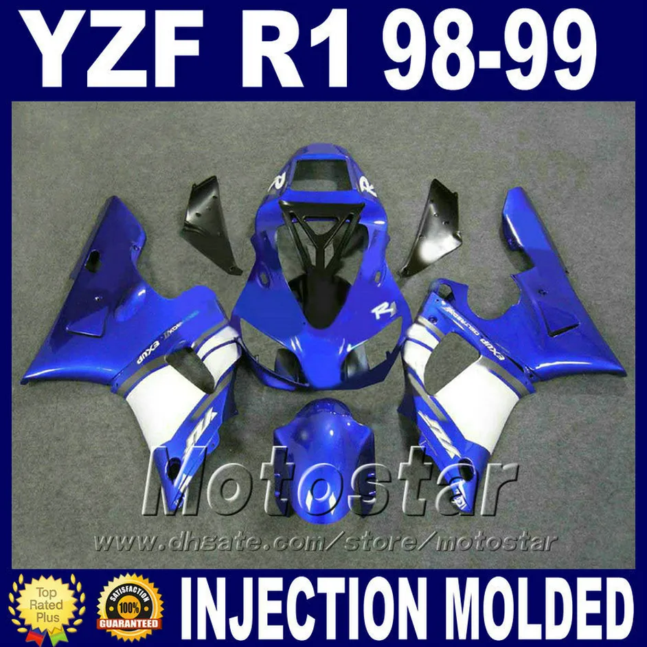 YAMAHA 1998 1999 R1 kaporta kiti için enjeksiyon kalıplama YZF-R1 mavi beyaz ABS Plastik gövde seti 98 99 yzf r1 kaportalar P9M8