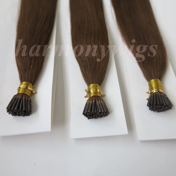 Extensions de cheveux humains brésiliens pré-collés I tip 50g 50Strands 18 20 22 24 pouces # 6 / produits de cheveux indiens brun moyen