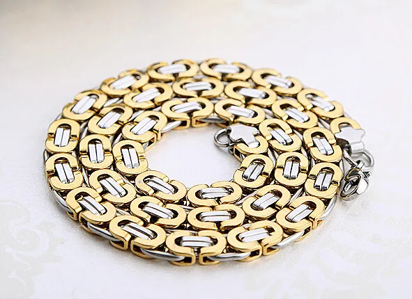 Till salu Jewlery Set 8mm Guld Silver Tone Flat Byzantinsk kedja Halsband Armband 316l Rostfritt stål Bling för Kvinnor Mäns Xmas Smycken