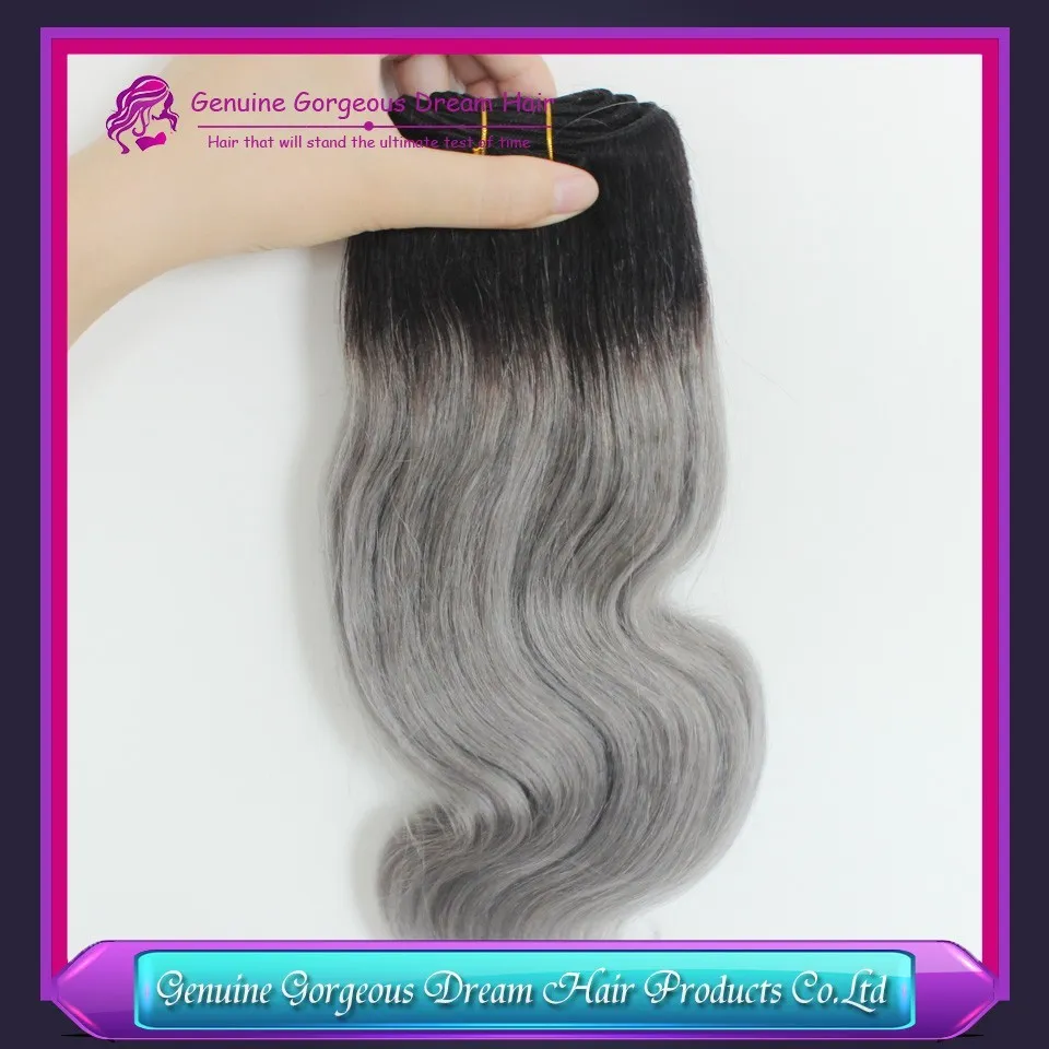 Ojämförbar grå klipp i kinesiskt mänskligt hår 1bgrey hårförlängningar Boby Wave Gray Hair Weave Ombre Grå Hårtillägg6776838