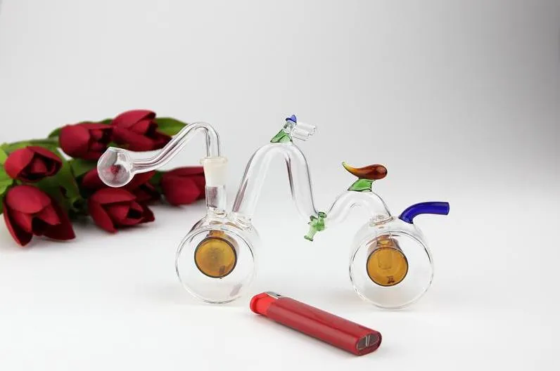 Forme de vélo - pipe à fumer narguilé en verre Pipes en verre en gros Tuyaux de brûleurs à mazout en verre courbé, livraison gratuite