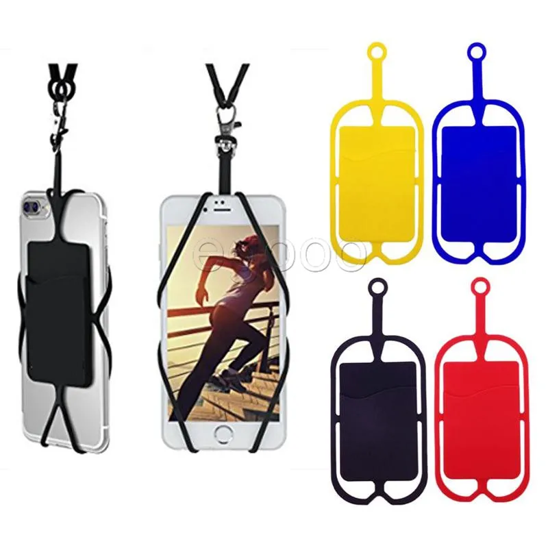 Phone Lanyard Card Holder Silicone Wallet Case Credit ID Card Bag Holder Pocket with Lanyard For iPhone X 8 7 6S Plus Samsung S8 S6084102