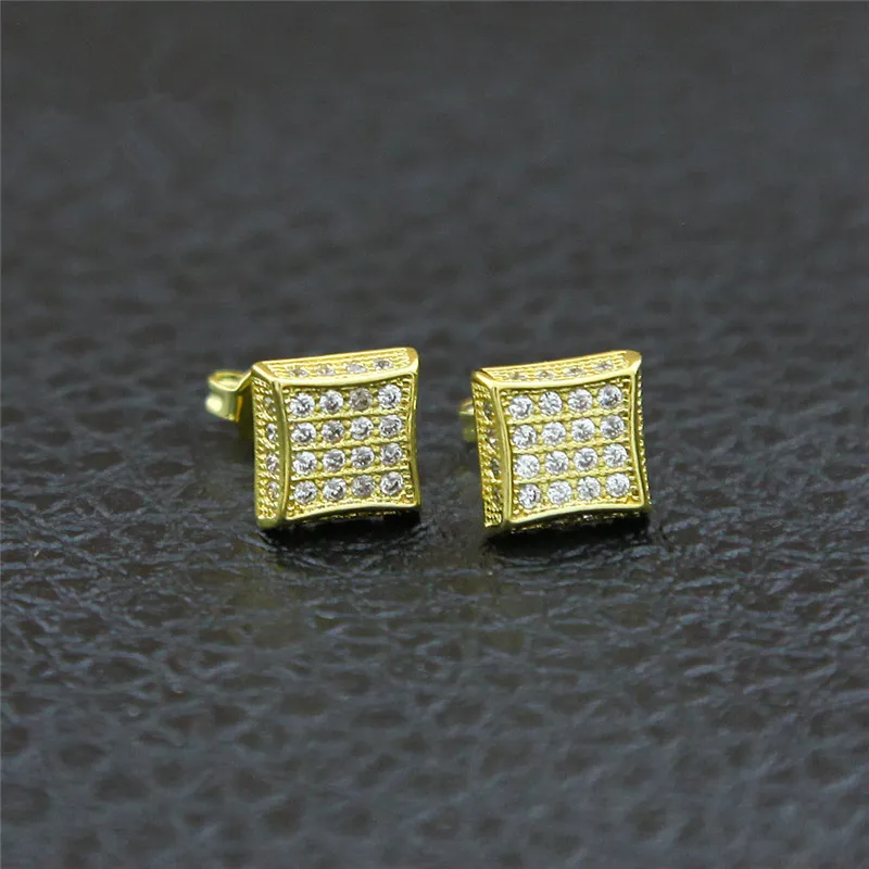 2017 fashion Mens women HIP HOP square Stud Earrings gold filled Cubic Zircon CZ Earrings wedding party jewelry TOP quality