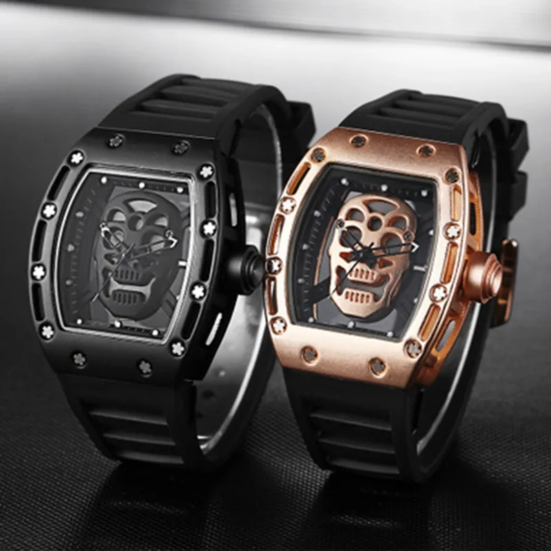 New 2019 Fashion Casual Business Men Quartz Watch Luxury Stainless Steel Skeleton Watch Silicone Strap Waterproof Sports Watch