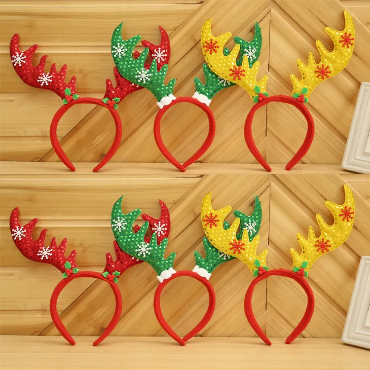 Dropshipping Hot Selling Christmas Antlers Head Buckle Sequins Non-Woven Light Weight Headband Decorations Festival Party Supplies