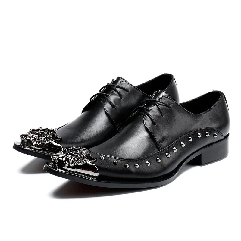 Big Size 38-46! Men's Leather Shoes Black Genuine Leather with Rivets Leather Shoes Oxford Men Designer Shoes for Men Fashion Pointed Toe