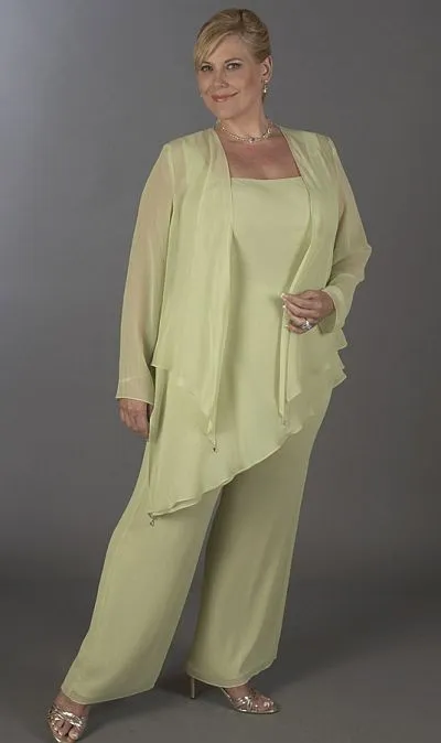 Chiffon Plus Size Mother Of The Bride Pant Suits With Jacket Vestidos ...