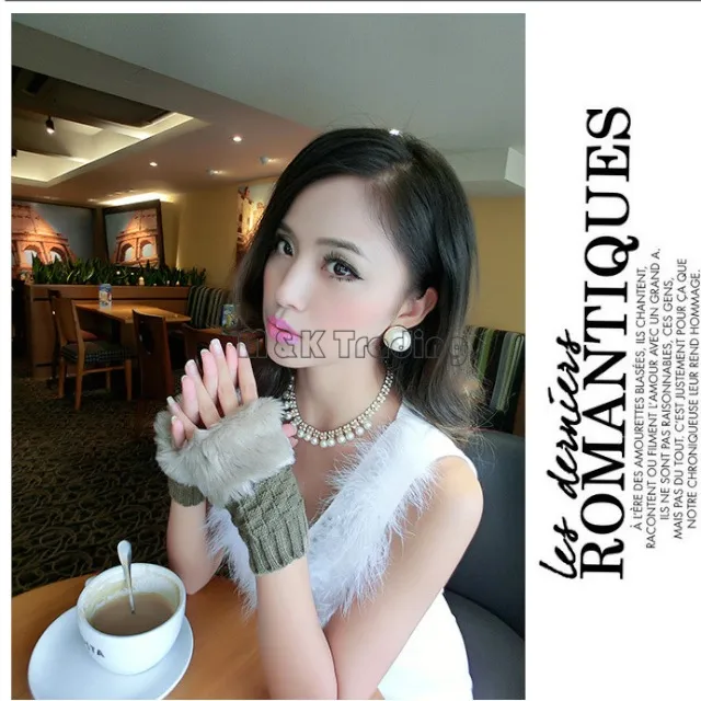 Fluffy Fingerless Gloves Faux Rabbit Fur Crochet Glove Christmas Knitted Warm Computer Touch mittens Fashion Free