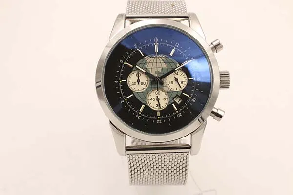 Top Chronograph Men's Watch Silver Staimless Belt Silver Skeleton Black Dial Back and White Pointer Trend Watches2387