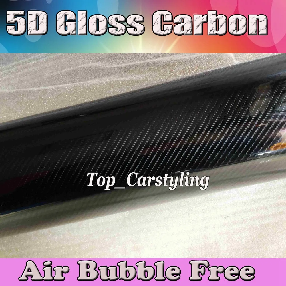 Film de vinyle en fibre de carbone 5D ultra brillant Le carbone 5D super brillant enveloppe une feuille de fibre de carbone réaliste avec des bulles d'air Taille libre: 1,52 * 20 M / Rouleau