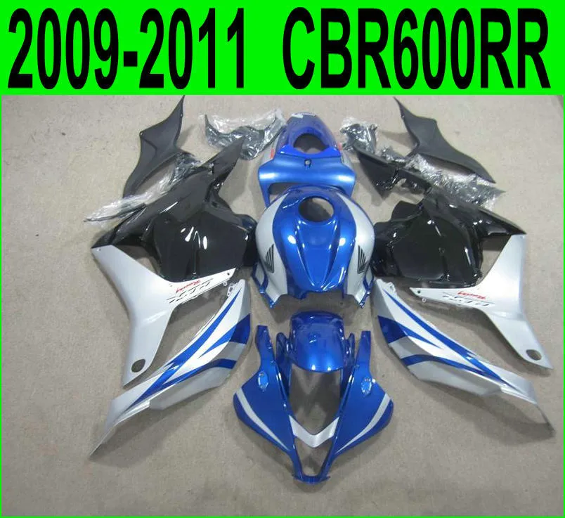 Ny! Plastfeedningar för Honda-formsprutning CBR600RR 09-11 Fairing Kit CBR 600 RR 2009 2010 2011 Blue Silver Black Motobike Set yr69