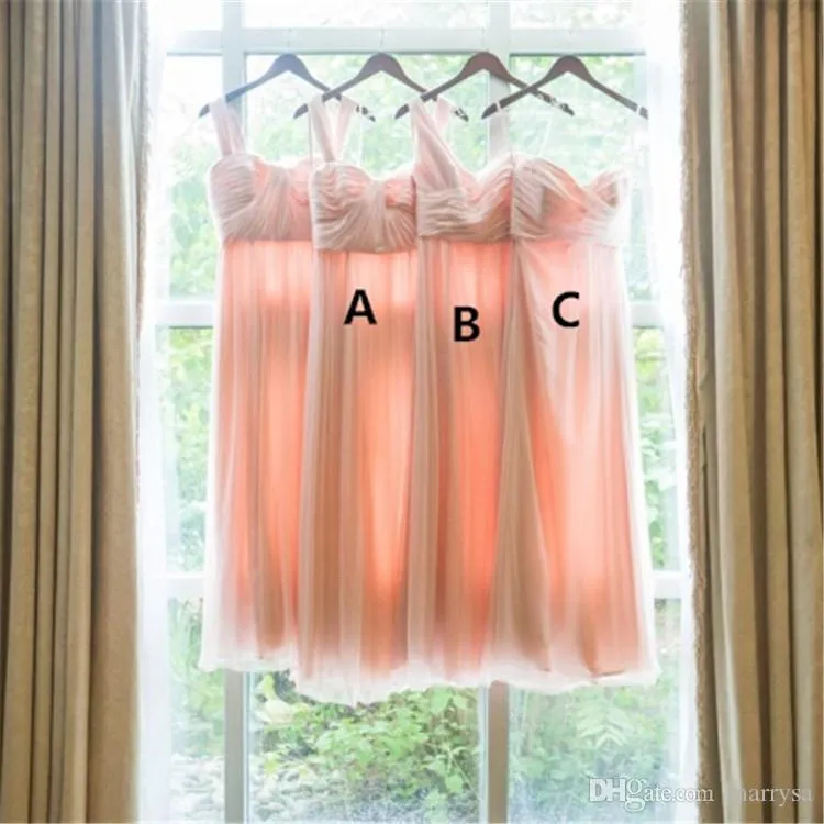 3 Styles Chiffon Pink Bridesmaid Dresses Strapless One Shoulder Summer Beach Maid of Honor Gowns Custom Made Prom Party Formal Dresses