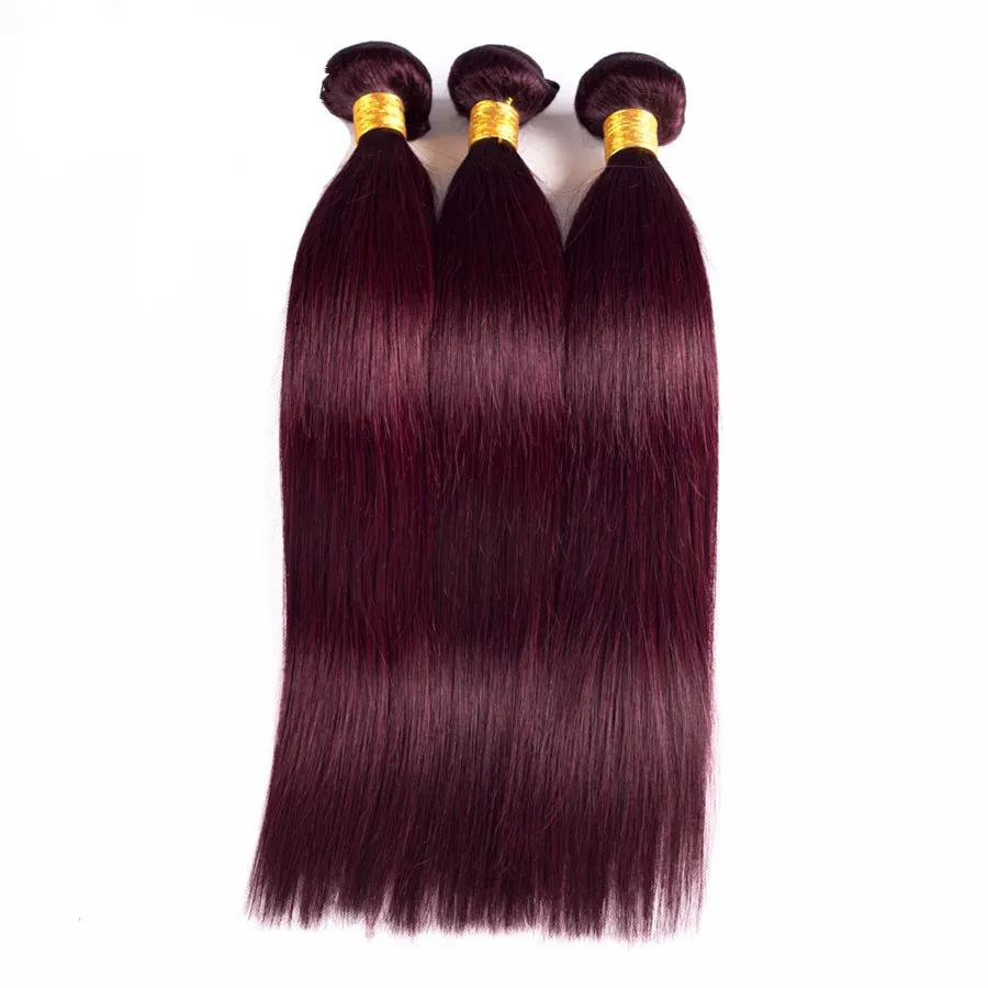 Fasci di capelli umani europei 99j Estensioni dei capelli bordeaux Fasci di capelli lisci di seta rosso vino 8a Grado di alta qualità con prezzo economico1342088