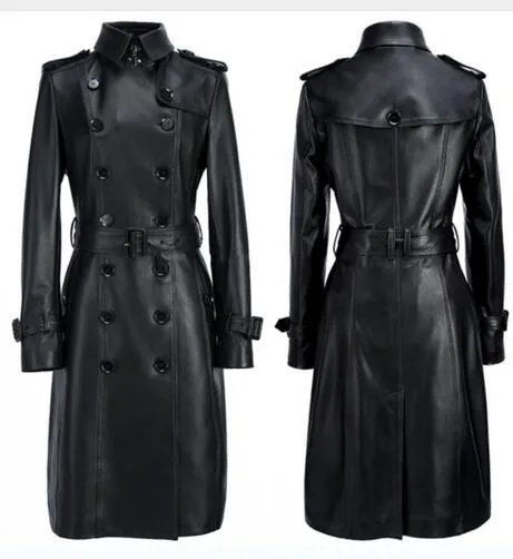 활주로 검은 색/키카/레드 와인/베이지 100 진짜 램스킨 여성 가죽 트렌치 코트 더블 가슴 버튼과 허리 벨트