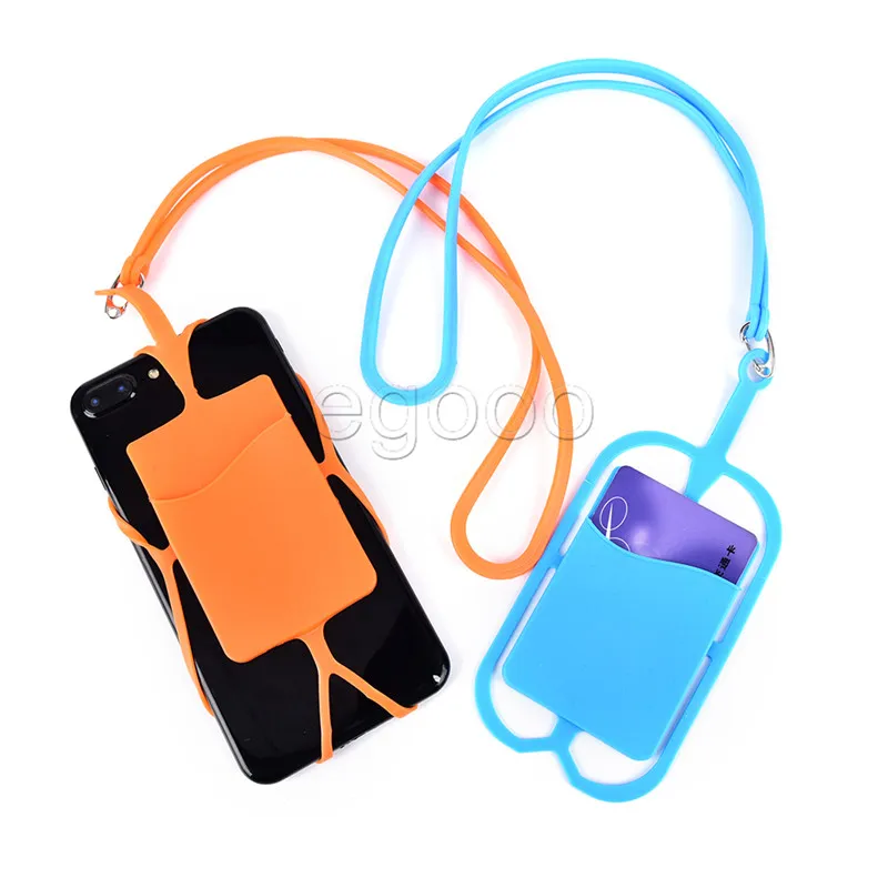 Phone Lanyard Card Holder Silicone Wallet Case Credit ID Card Bag Holder Pocket with Lanyard For iPhone X 8 7 6S Plus Samsung S8 S6084102