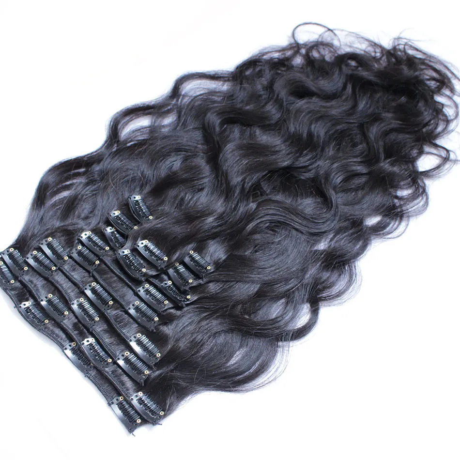 10 to 26 inches Body Wave Brazilian Nonremy Hair 1B Natural Black Color Human Hair clip in human hair extensions 100g Lot 2005608