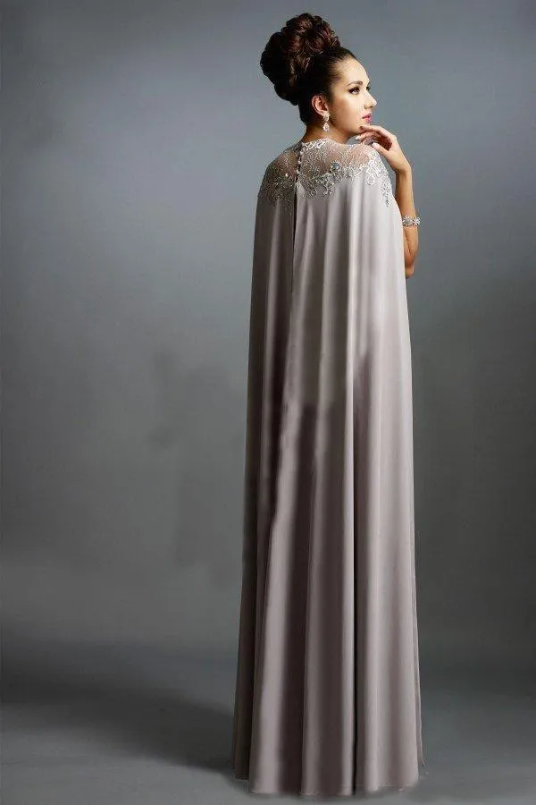 Modest Arabic Evening Dresses with Cape Long Formal Floor Length Illusion Lace Appliques Sheath Prom Pageant Gowns Custom Made6715377