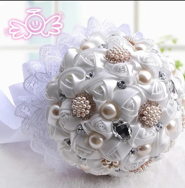 Bridal bouquets 2015 Bride holding flowers handmade ribbon pearl diamond flower bouquet ball European Korean simulation wedding decorations