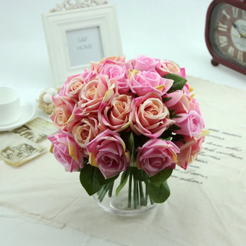 New A Bouquet of Roses Artificial Rose Silk Flowers Bridal Bouquets for Wedding Fake Flower Floral Home Furnishing Decoration 9 Heads