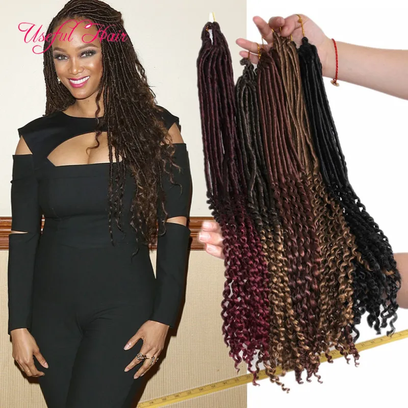 ombre brown color 18inch goddess locs hair half straight half wave braids synthetic hair extensions faux locs synthetic braiding hair