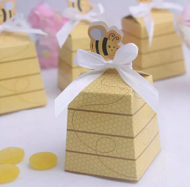 Boîtes à bonbons en forme d'abeille dorée, 100 pièces, boîtes à bonbons pour fête de mariage, cadeau de réception-cadeau pour bébé