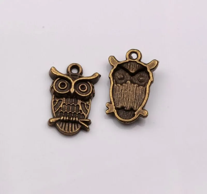 Antique Bronze Owl Charms Pingentes para jóias Fazendo descobertas 23x14x4mm