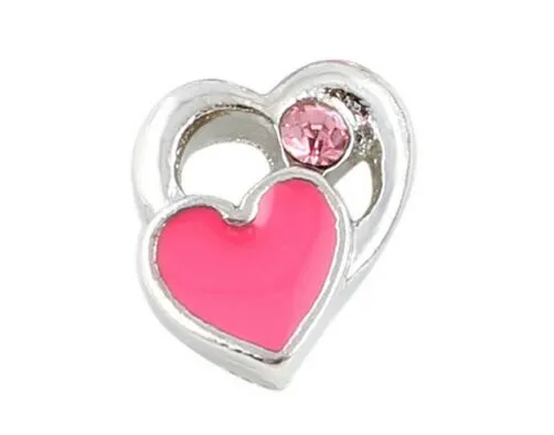 20st / mycket rosa hjärta legering flytande locket charms passform för DIY magnetisk glas levande minne Locket bästa present