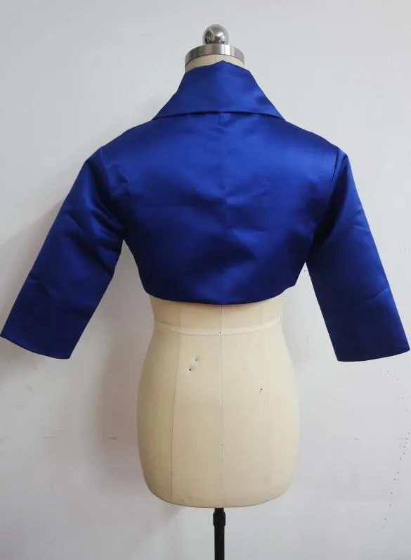 Mulheres de cetim vestido de casamento jaqueta azul real mangas compridas nupcial bolero jaquetas outono inverno estilo encolher xale3998018