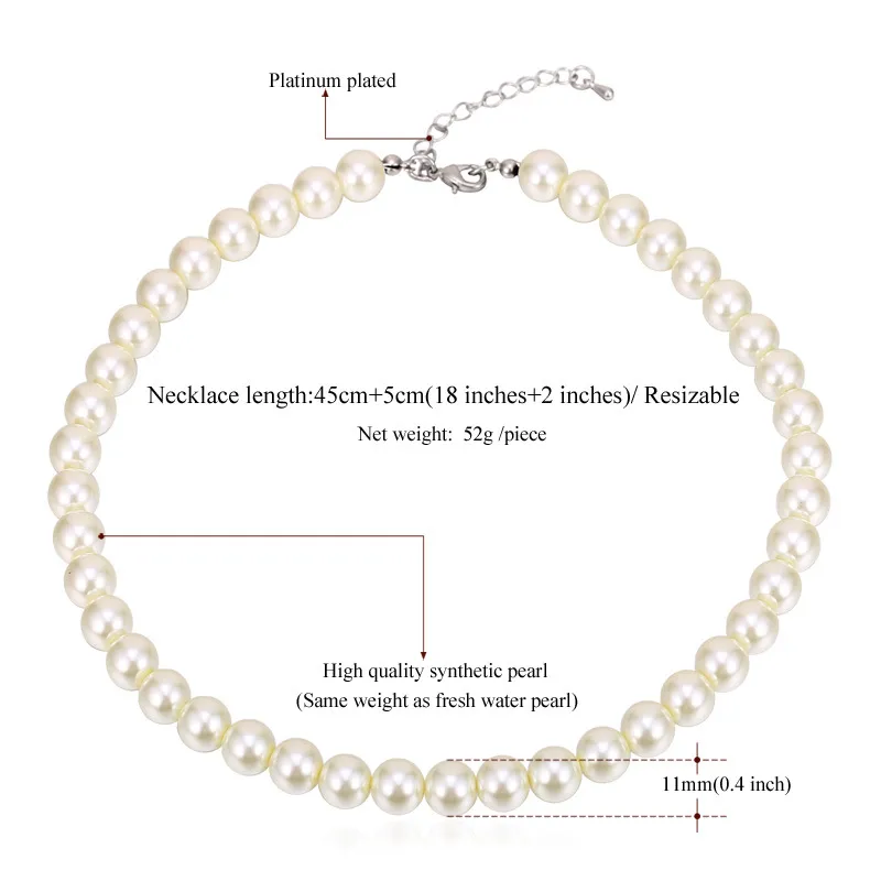 High Quality Synthetic Pearl Necklace for Women 2015 New Trendy Resizable Luxury White/Black Beaded Necklace