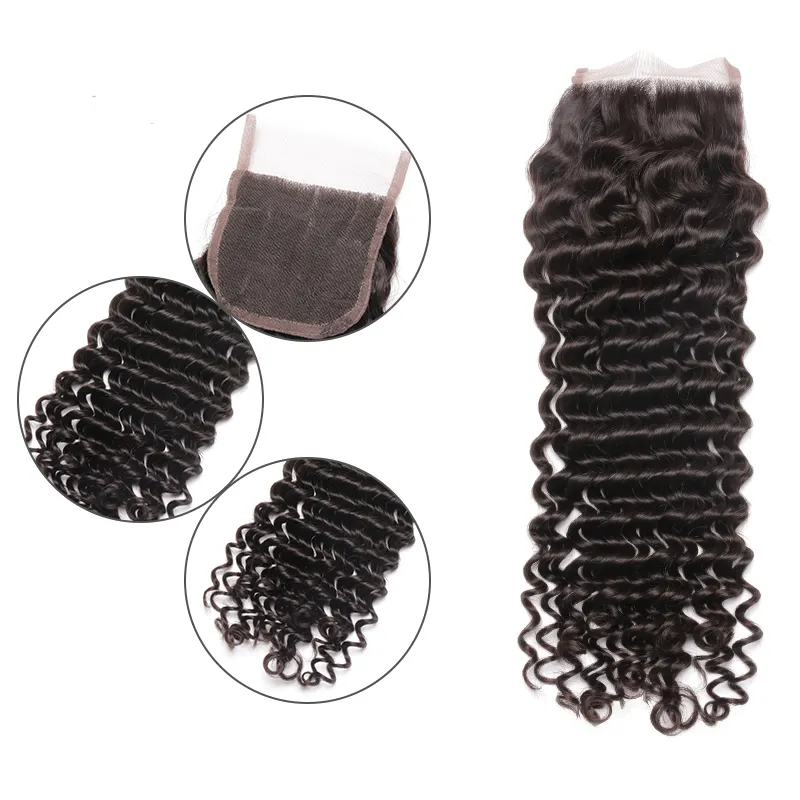 4x4 Przezroczyste koronkowe zamykania ciała luźne głębokie fala Jerry Curly Kinky Curly Human Human Hair Middle 3 części Closure6089182