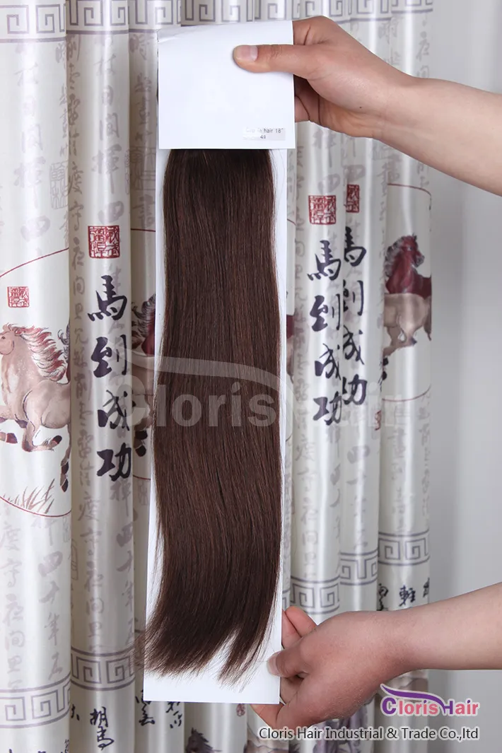 Partihandel # 4 Dark Brown Clip In On Natural Human Hair Extensions Full Head 70g 100g 120G Peruvian Remy Straight Weave Clips ins 14-22 