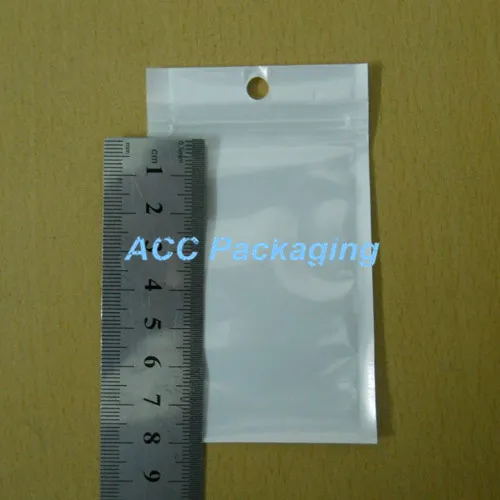 Small 6cm*10cm 2.4"*3.9'' White/ Clear Self Seal Zipper Plastic Retail Packaging Bag Zipper Lock Bag Retail Package W/ Hang Hole